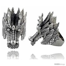 Size 11 - Sterling Silver Dragon&#39;s Head Gothic Biker Ring, 1 3/4 in  - £181.75 GBP
