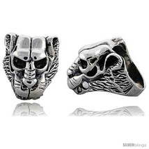 Size 9 - Sterling Silver Lion Gothic Biker Skull Ring, 1 1/4 in  - £128.45 GBP