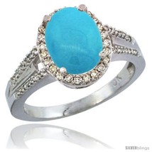 Size 7.5 - 10K White Gold Natural Turquoise Ring Oval 10x8 Stone Diamond  - £605.72 GBP