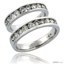 Size 8.5 - 14k White Gold 2-Piece His (5mm) &amp; Hers (4.5mm) Diamond Wedding Ring  - £2,433.27 GBP