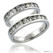 Size 10 - 14k White Gold 2-Piece His (5mm) &amp; Hers (4.5mm) Diamond Wedding Ring  - £2,399.07 GBP