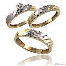 Size 8 - 10k Gold 3-Pc. Trio His (5mm) &amp; Hers (4mm) Diamond Wedding Ring Band  - £550.72 GBP