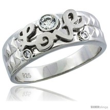 Size 14 - Sterling Silver Cubic Zirconia Mens Wedding Band Ring LOVE, 1/4 in  - £53.08 GBP