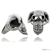 Sterling silver demon gothic biker skull ring horns 1 3 4 in wide thumb200