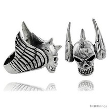 Size 10 - Sterling Silver Gothic Biker Skull Ring w/ Wings, 1 1/4 in  - £105.01 GBP