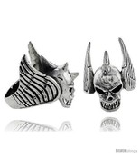 Size 12 - Sterling Silver Gothic Biker Skull Ring w/ Wings, 1 1/4 in  - £105.14 GBP