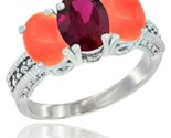 14k white gold natural ruby ring coral 3 stone 7x5 mm oval diamond accent thumb155 crop