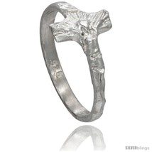 Sterling silver tiny crucifix ring polished finish 3 8 in wide thumb200