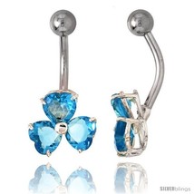 Shamrock Belly Button Ring with Blue Topaz Cubic Zirconia on Sterling Si... - $33.05