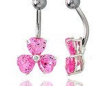 Shamrock belly button ring pink cubic zirconia on sterling silver setting thumb155 crop