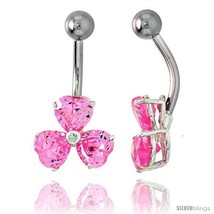 Shamrock Belly Button Ring with Pink Cubic Zirconia on Sterling Silver  - £26.48 GBP
