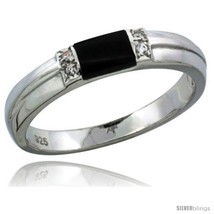 Size 8 - Sterling Silver Cubic Zirconia Ladies&#39; Wedding Band Ring Black Onyx,  - £23.50 GBP