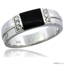 Size 12 - Sterling Silver Cubic Zirconia Mens Wedding Band Ring Black Onyx, 1/4  - £56.63 GBP