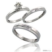 Size 9 - 10k White Gold Diamond Trio Wedding Ring Set His 4mm &amp; Hers  - £534.97 GBP