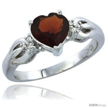 Size 10 - 10K White Gold Natural Garnet Ring Heart-shape 7x7 Stone Diamond  - $305.81
