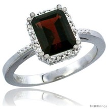 Size 6 - 10K White Gold Natural Garnet Ring Emerald-shape 8x6 Stone Diamond  - £335.28 GBP