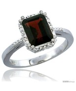 Size 6 - 10K White Gold Natural Garnet Ring Emerald-shape 8x6 Stone Diam... - £334.25 GBP