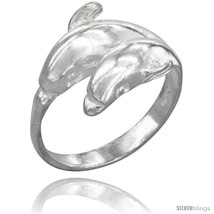 Size 6.5 - Sterling Silver Double Dolphin Ring Polished finish 1/2 in  - £16.99 GBP