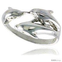 Sterling silver triple dolphin ring polished finish 1 2 in wide thumb200