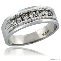 Size 8 - 14k White Gold 7-Stone Milgrain Design Men&#39;s Diamond Ring Band ... - $1,778.32