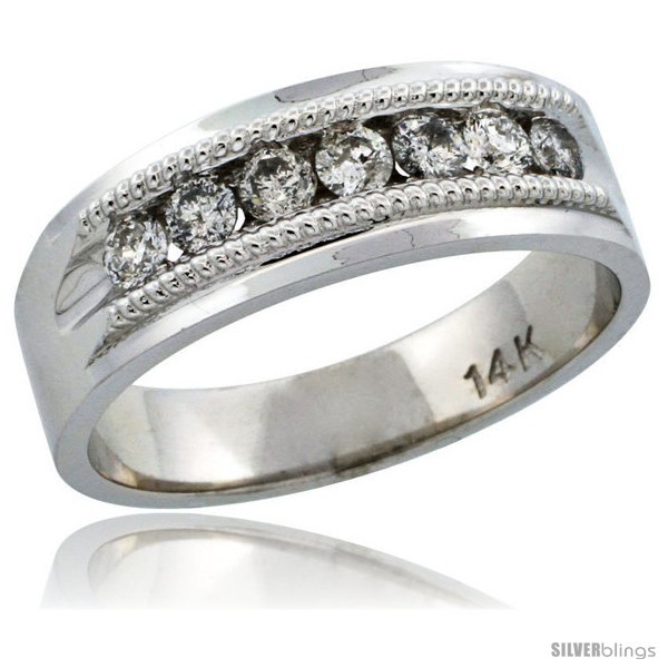 Primary image for Size 11 - 14k White Gold 7-Stone Milgrain Design Men's Diamond Ring Band w/ 