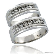 Size 9.5 - 14k White Gold 2-Piece His (7mm) &amp; Hers (6.5mm) Milgrain Design  - £1,999.58 GBP