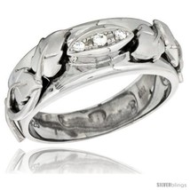 Size 10 - Sterling Silver Cubic Zirconia Mens Wedding Band Ring 5/16 in  - £53.08 GBP