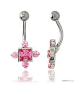 Fancy Star Belly Button Ring with Pink Cubic Zirconia on Sterling Silver  - £26.41 GBP