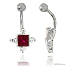 Fancy Star Belly Button Ring with Ruby Red Cubic Zirconia on Sterling Si... - £25.92 GBP