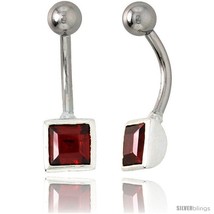 Belly Button Ring with Ruby Red Princess Cut Cubic Zirconia on Sterling ... - $33.05