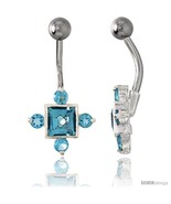 Fancy Star Belly Button Ring with Blue Topaz Cubic Zirconia on Sterling ... - £26.41 GBP