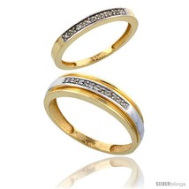 Size 9 - 10k Gold 2-Piece His (6mm) &amp; Hers (2.5mm) Diamond Wedding Band Set, w/  - £498.55 GBP