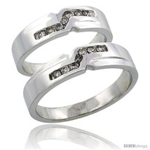 Size 10 - 14k White Gold 2-Piece His (5mm) &amp; Hers (5mm) Diamond Wedding Ring  - £1,028.56 GBP