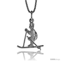 Sterling silver skier pendant 3 4 in tall thumb200