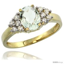 Size 10 - 14k Yellow Gold Ladies Natural Green Amethyst Ring oval 8x6 Stone  - $630.34