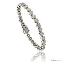 Sterling Silver 1.5 Carat size Bezel Set CZ Tennis Bracelet w/ Heart Lin... - £68.90 GBP