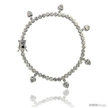 Sterling Silver 4.25 ct. size CZ Tennis Bracelet w/ Dangling Hearts, 7 i... - £68.92 GBP