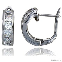 Sterling Silver Small Hoop Earrings Channel Set Square CZ, 5/8 in. 16  - £24.51 GBP