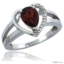 Size 7.5 - 10K White Gold Natural Garnet Ring Heart-shape 5 mm Stone Diamond  - £273.09 GBP