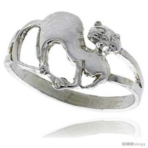 Size 7.5 - Sterling Silver Cat Ring Polished finish 3/8 in wide -Style  - £10.23 GBP