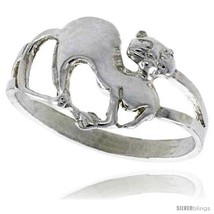 Size 8 - Sterling Silver Cat Ring Polished finish 3/8 in wide -Style  - £10.23 GBP