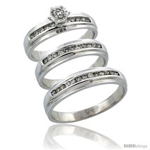 Size 7.5 - 14k White Gold 3-Piece Trio His (5mm) &amp; Hers (5mm) Diamond We... - $2,123.20