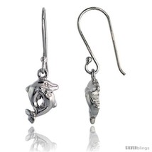 Sterling Silver Jeweled Kissing Dolphins Post Earrings, w/ Cubic Zirconia  - £19.78 GBP
