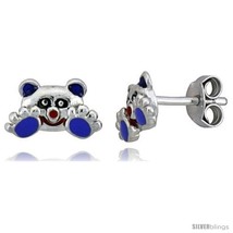 Sterling Silver Child Size Panda Bear Earrings, w/ Black, Lavender & Red Enamel  - £20.61 GBP