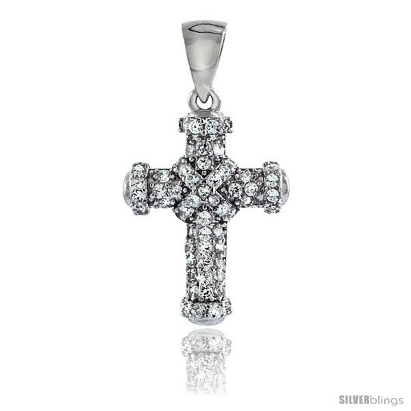 Primary image for Sterling Silver Cubic Zirconia Rope Cross Pendant Micro Pave 3/4 