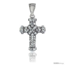 Sterling Silver Cubic Zirconia Rope Cross Pendant Micro Pave 3/4  - $25.37