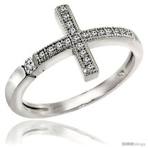 Size 6 - Sterling Silver Cubic Zirconia Sideway Cross Ring Micro Pave -Style  - £17.05 GBP