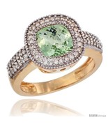 Size 6.5 - 14k Yellow Gold Ladies Natural Green-Amethyst Ring Cushion-cu... - £847.45 GBP