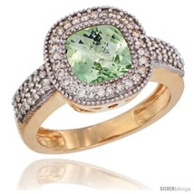 Low gold ladies natural green amethyst ring cushion cut 3 5 ct 7x7 stone diamond accent thumb200