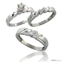 Size 7 - 10k White Gold Diamond Trio Wedding Ring Set His 5mm &amp; Hers  - £549.10 GBP